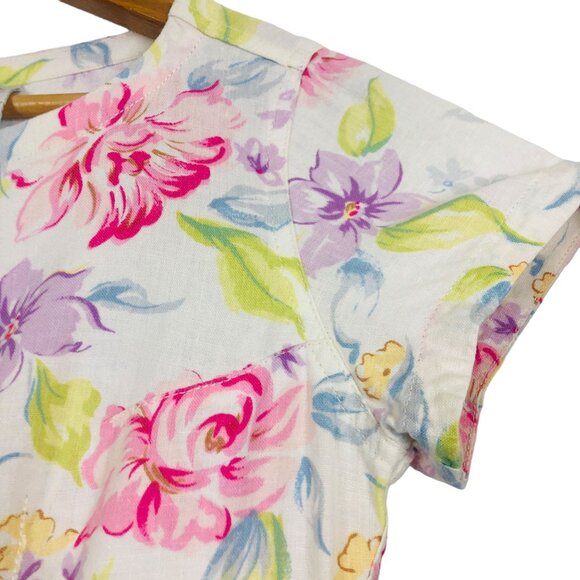 Vtg Liz Claiborne Women's Midi Dress Sz 4 Floral Linen Blend Button Front Cottag - Picture 4 of 8